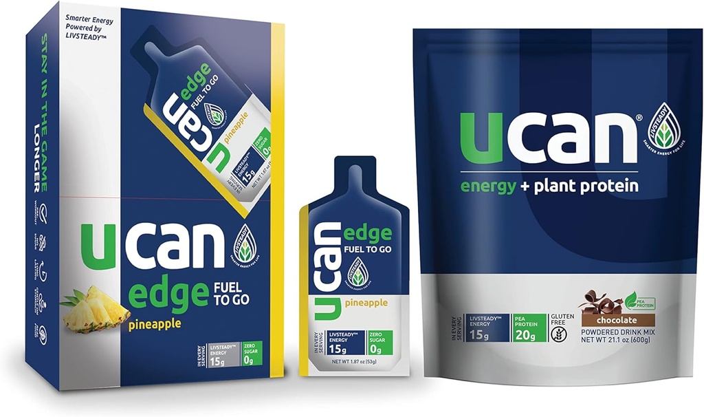 UCAN Ananas Edge Energy Gel & Chocolate Plant Protein - Grande per l'esecuzione, Allenamento, Fitness, Ciclismo, Crossfit & More | Sugar-Free, Vegan, & Keto Friendly Energy Supplement