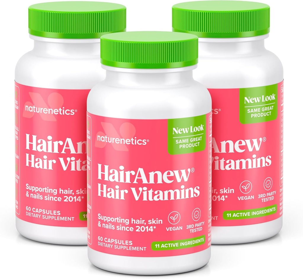 HairAnew Hair Growth Vitamins for Thicker Stronger Hair | Works for Women & Men Alle Haararten | 11 Haar Vitamine & Zutaten | 5000mcg Biotin | Vegan | Unabhängig getestet | 60 Kapseln (3)
