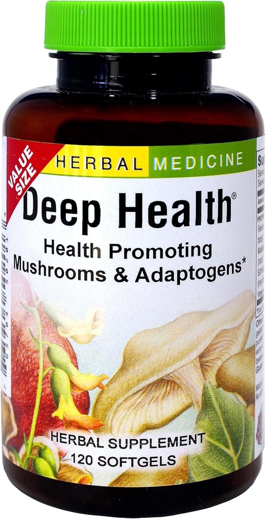 Herbs Etc. Deep Health - Daily Use Adaptogen Supplement - Aids Immune Health & Energy - mit Reishi Pilz - 120 Softgels (120 Portionen)