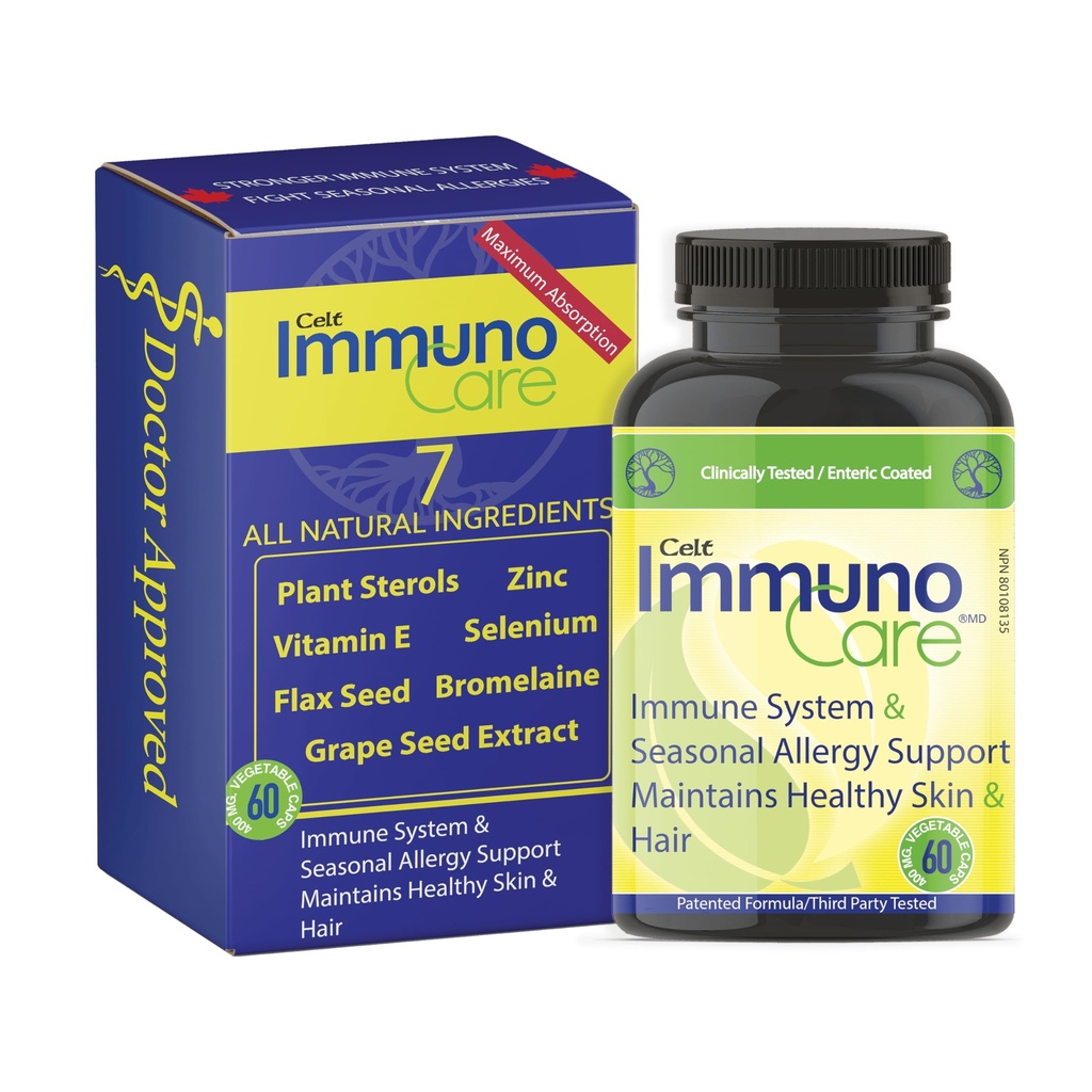 Celt Immunocare 60 v-caps - Potent Seasonal Allergy Blend - Adult Immunity Support - Cholesterol Modulator - Plant Sterols Ultra Strength - 7 Key Immunity Enhancing Ingredients