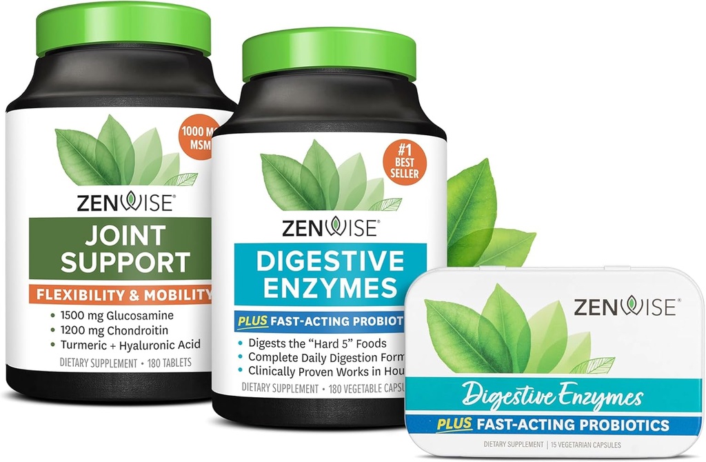 Zenwise Gesundheit Verdauungsenzyme, Gelenkunterstützung und Reisegröße Tin