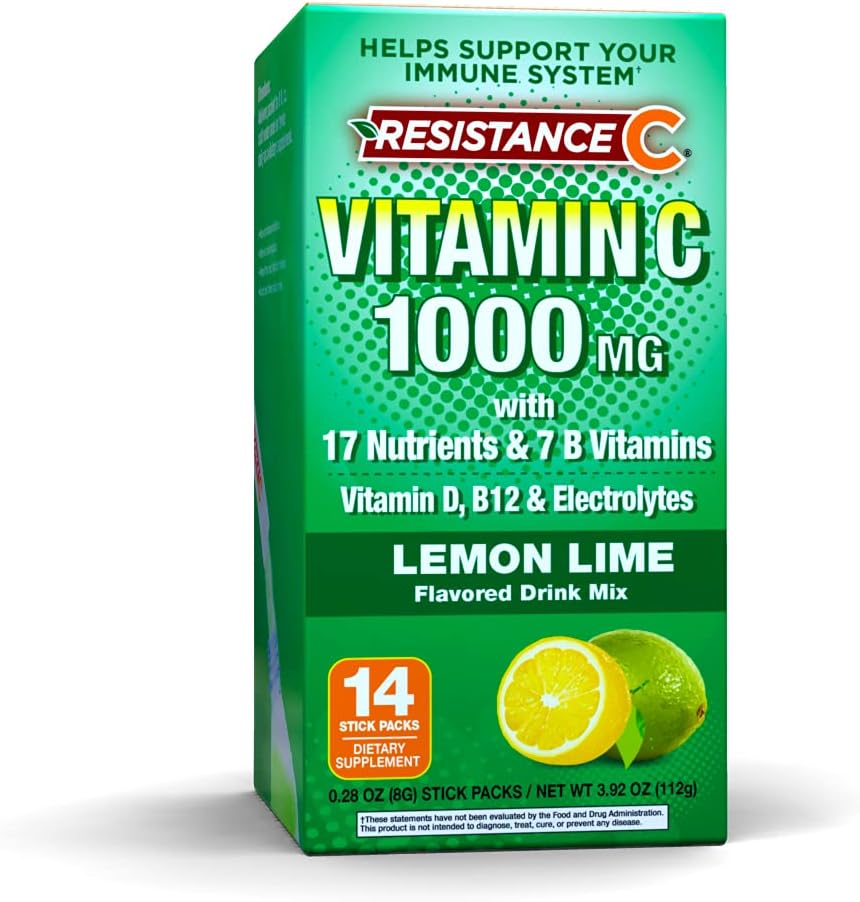 Stick Packs 16 Nährstoffe & 7 B-Vitamine, Hilfe Immunsystem, leistungsfähige Antioxidantien, Enthält Elektrolyte, Grün, Zitronen-Lime Flavor, 14 Count
