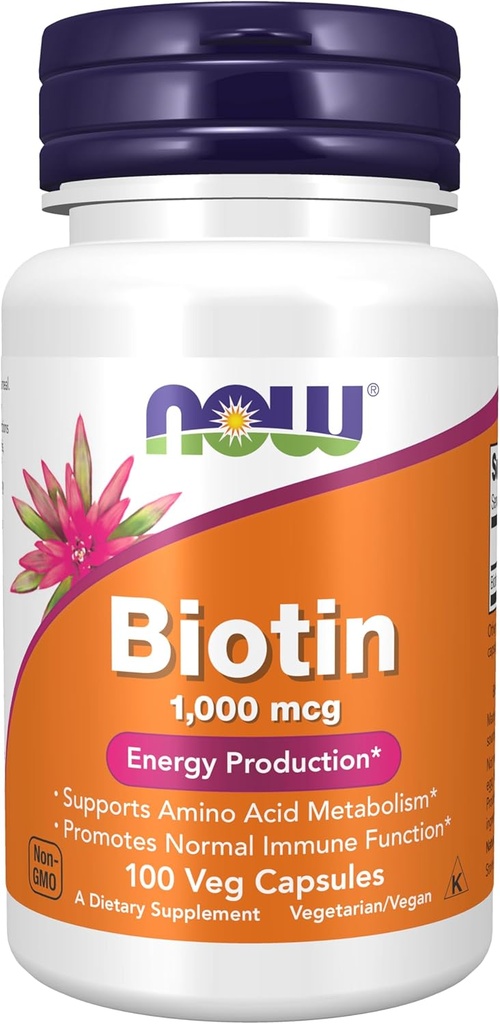 NOW Integratori alimentari, Biotina 1.000 mcg, Metabolismo aminoacido*, Produzione energetica*, 100 capsule