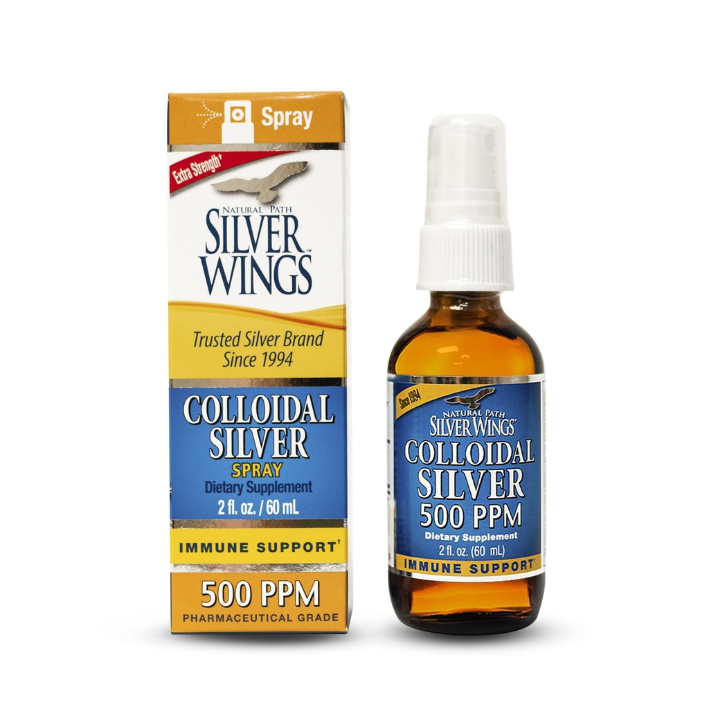 Percorso naturale Silver Wings Colloidal Silver - Extra Strength Liquid Immune Support Supplement- - 500ppm (2500mcg) - 2oz Spray