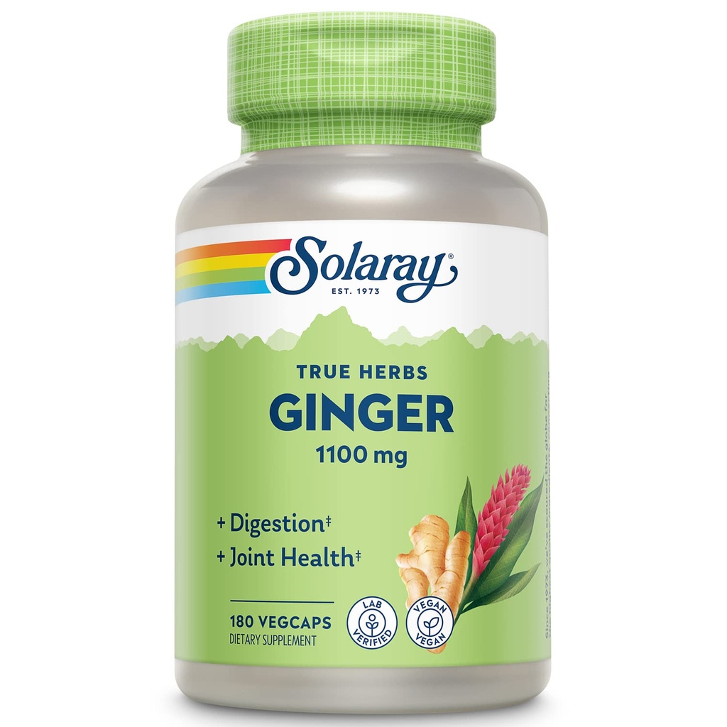 SOLARAY Ginger Root 1100mg | Gesunde Verdauung, Gelenke und Bewegung & Stomach Discomfort Unterstützung | Ganze Wurzel | Non-GMO & Vegan | 180 VegCaps