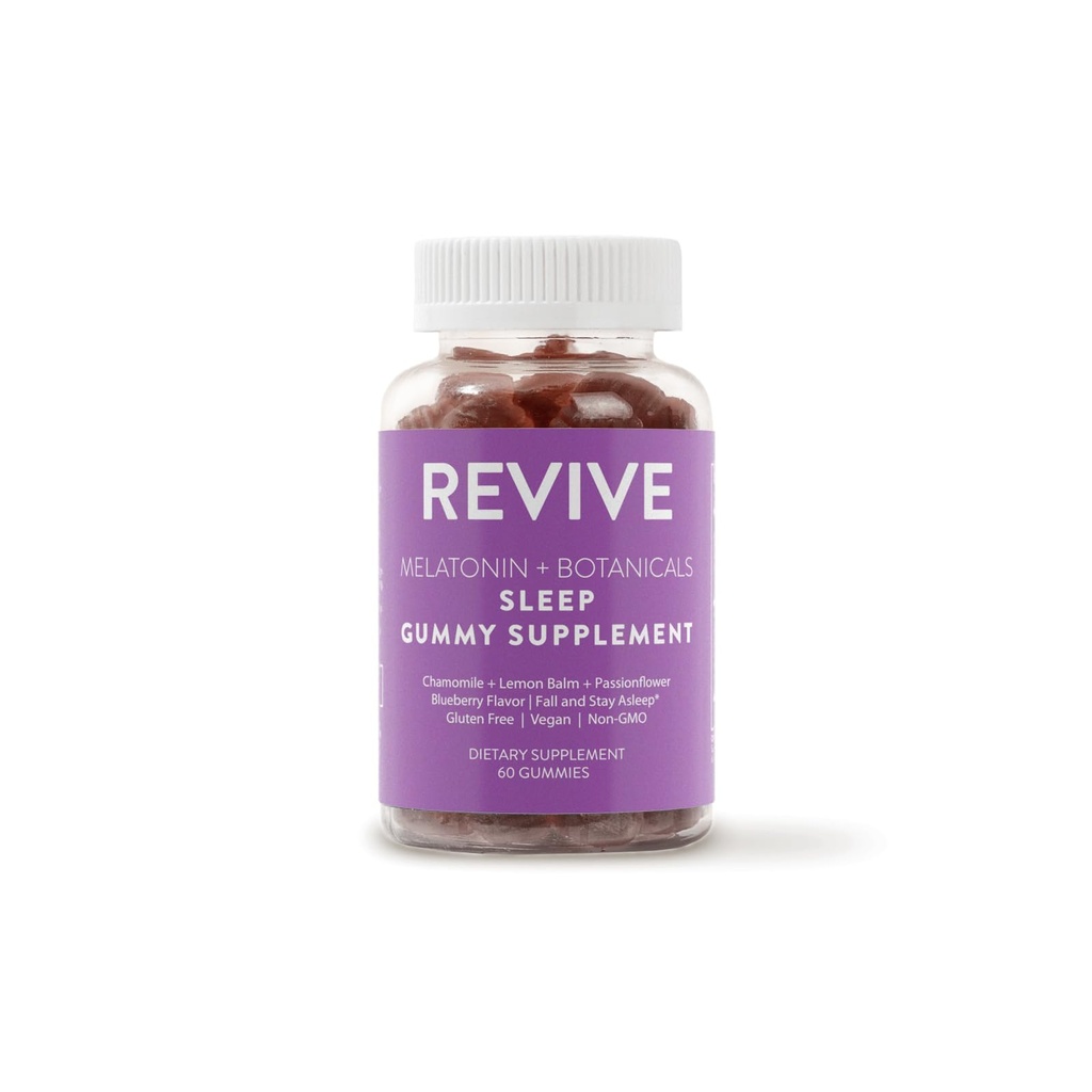 REVIVEEO Melatonin & Botanicals Sleep Gummy Supplemento da Revive Essential Oils with Chamomile, Lemon Balm & Passionflower - 5 mg Melatonin - Blueberry Flavored