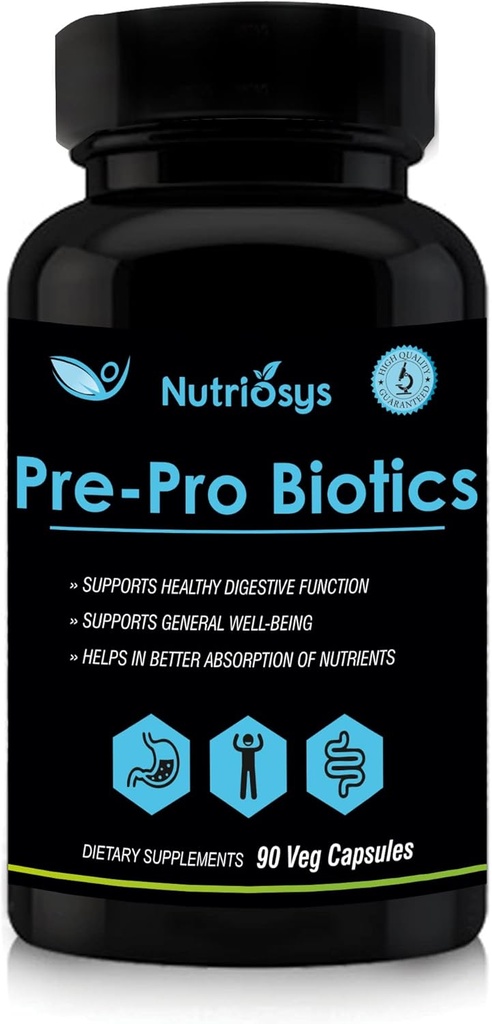Pre e Probiotici per gli uomini | Supporta la salute digestiva, il bilanciamento del fegato e la funzione immunitaria | Prebiotici e Probiotici per le donne e gli adulti | Supplemento giornaliero pre probiotico – 90 capsule vegetali