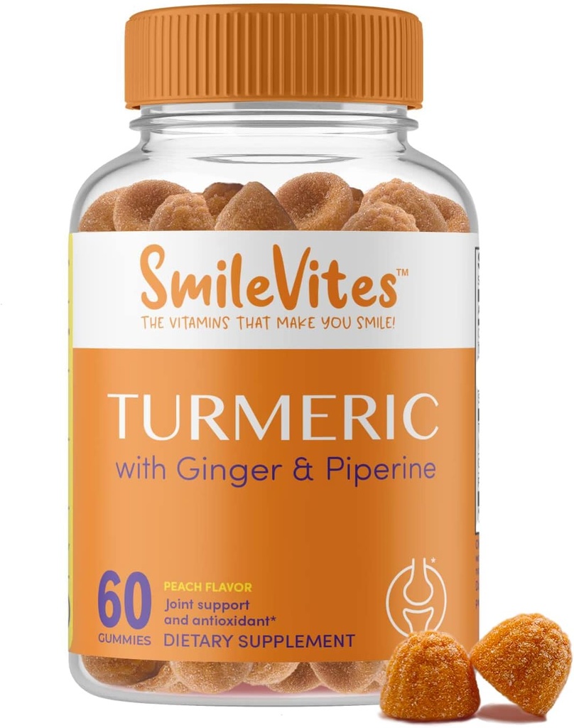 Gummies curcuma con curcumina, Ginger & Piperine | Supporto congiunto Gummies | Antiossidante & Digestive Health Support | Qualità Premium | Peach Flavor | 60 Conte