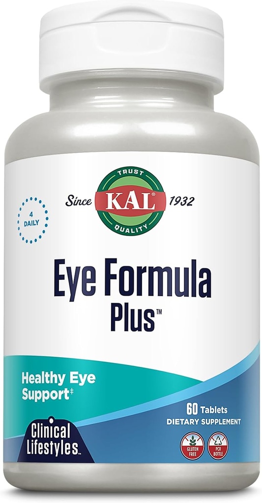 KAL Eye Formula Plus, Eye Care und Vision Ergänzungen für Erwachsene, mit Augen Vitamine Lutein und Zeaxanthin, Plus Bilberry Extract, Goji und Blueberry Extract, 60-Day Garantie, 15 Portionen, 60 Tabletten