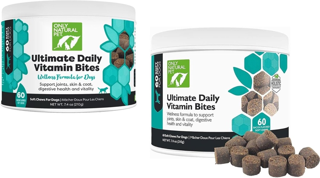 Uniquement les animaux naturels ultimes vitamines quotidiennes - Supplément multivitamine complet pour chiens équilibrés santé et vitalité - Senior petits et grands aliments canin Imune Soutien digestif -60 chews doux (paquet de 2)