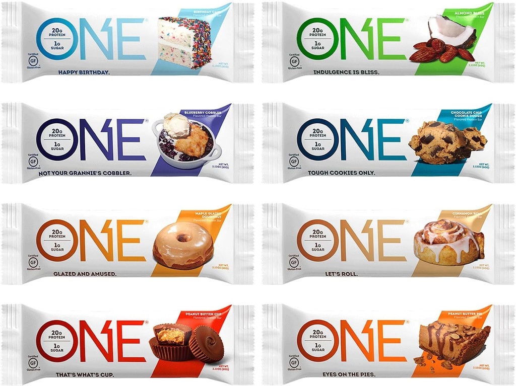 Generisches ONE Protein Bars, Sampler Variety Pack, Gluten Free 20g Protein, Nur 1g Zucker, 2.12 Oz Bars (8 Count)