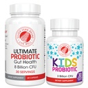 Probiotiques de la famille Silver Fern Brand - Probiotique adulte ultime (1 bouteille = 60 capsules) Plus Probiotique pour enfants ultime (1 bouteille = 30 croustilles) - Gut Health & Microbiome Support