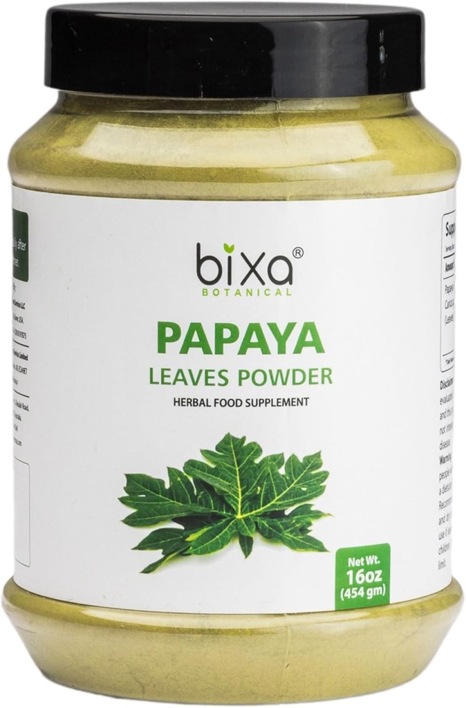 Bixa BOTANICAL Papaya Leaf Powder | Carica Papaya | 1 Pound / 16 OZ | Ayurvedic Herbal Supplement | Gluten Free, Non-OGM, Steam Treated, Vegan, 100% Pure.