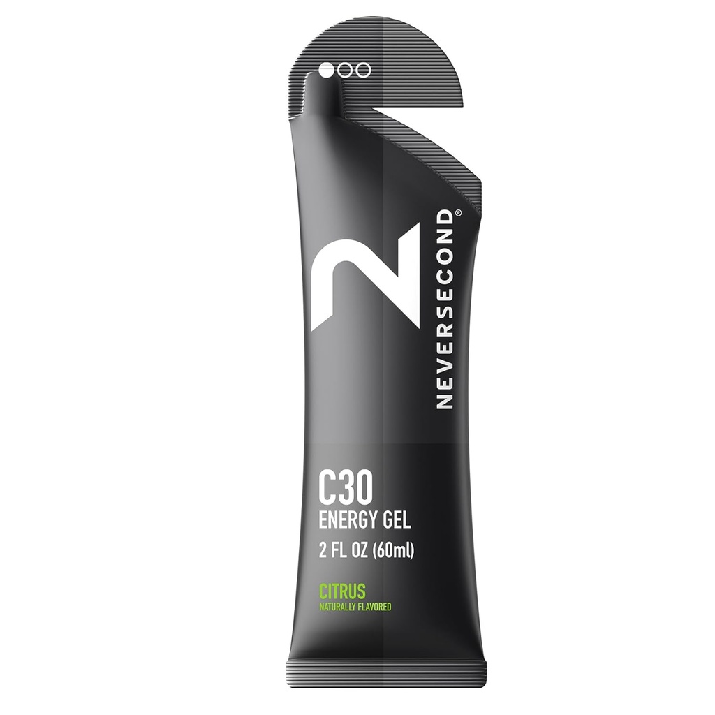 Gel d'énergie C30 Neversecond, Performance Nutrition & Hydratation, Gel d'énergie Never2 pour Triathlons Ultra, Cyclisme & Marathons (Citrus Flavor, 12-Count Pack)