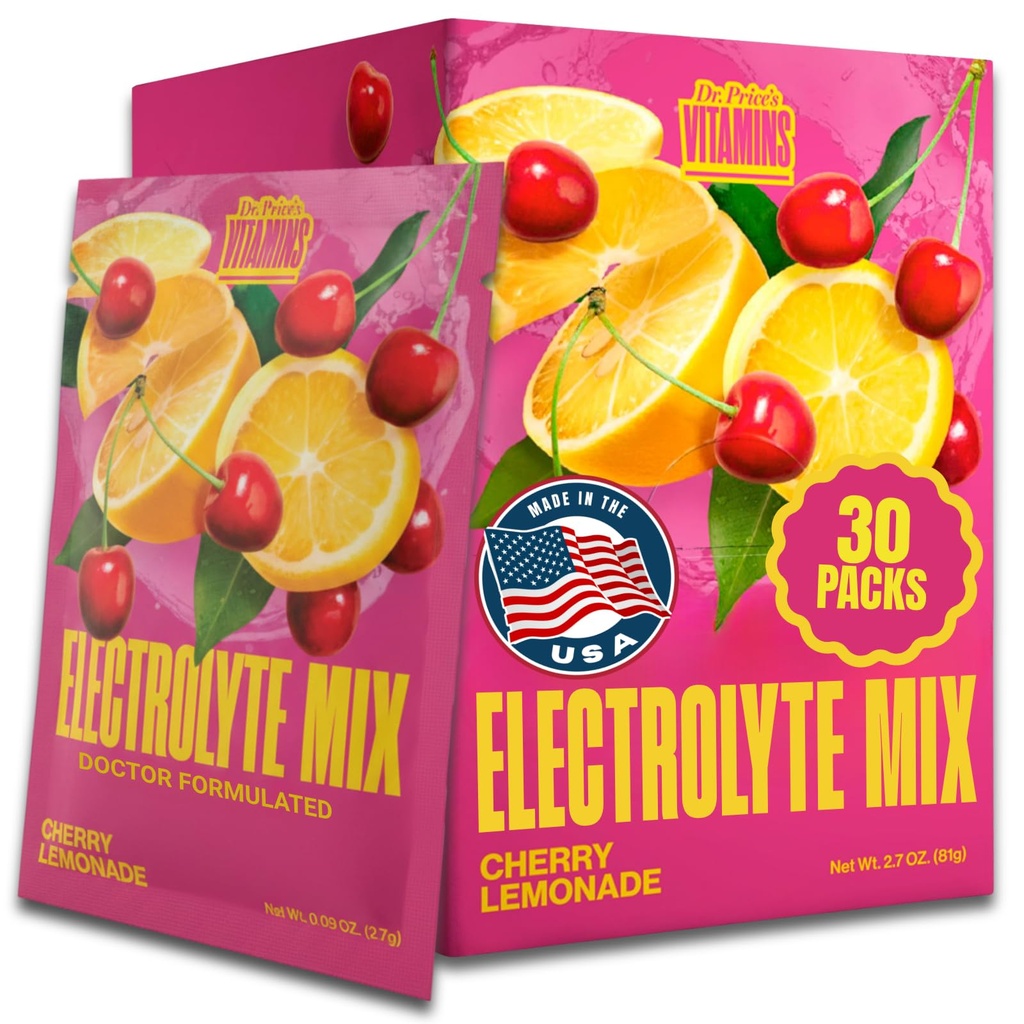 Dr. Price Elektrolytmischung | Zuckerfreies Hydratationspulver mit 72+ Spurenmineralien | Kein Zucker, schnellauflösende Elektrolyte Pulverpackungen | Kirschblüte (30 Packungen)