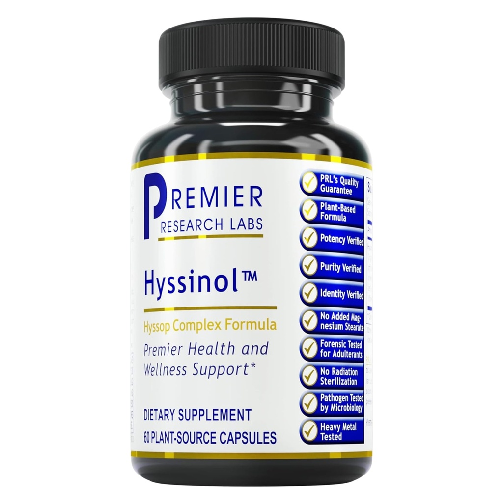 Premier Research Labs Hyssinol - Hyssop Kräuter, Hyssop Kapseln, Wellness Pillen mit Bio Hyssop Dry Herb, Nahrungsergänzung mit Grüner Tee, Antioxidans Support - 60 Vegetarische Kapseln
