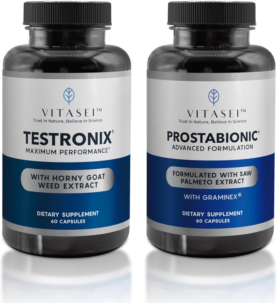 VITASEI Testronix Booster für Männer (60 Kapseln) + Prostabionische Prostata Nahrungsergänzungsmittel für Männer (60 Kapseln)