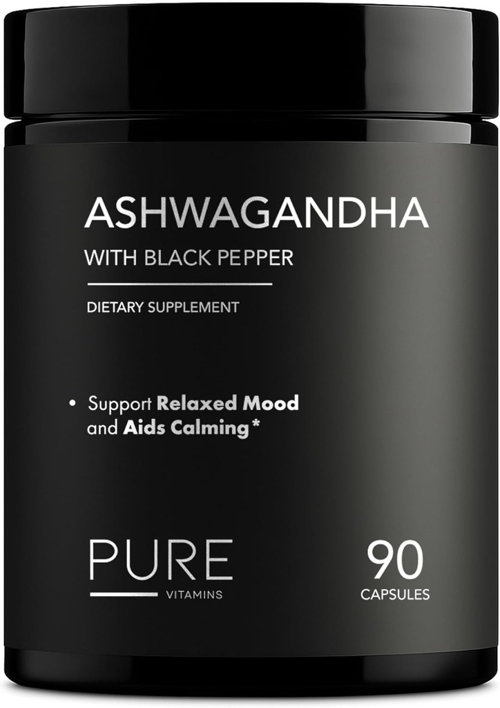 Organic Ashwagandha 1300mg mit schwarzem Pfeffer – Natural Stress Relief & Energy Support – 90 Vegan Kapseln – Mood & Adrenal Support Supplement – Non-GMO, Made in USA