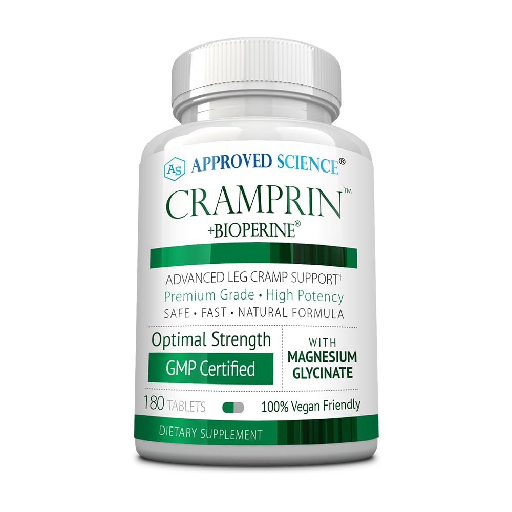 Approvato Cramprin Scienza - Magnesio ad alto assorbimento, Vitamina B Complex, BioPerine - Alimentazione 3 mesi - 180 capsule - Vegan