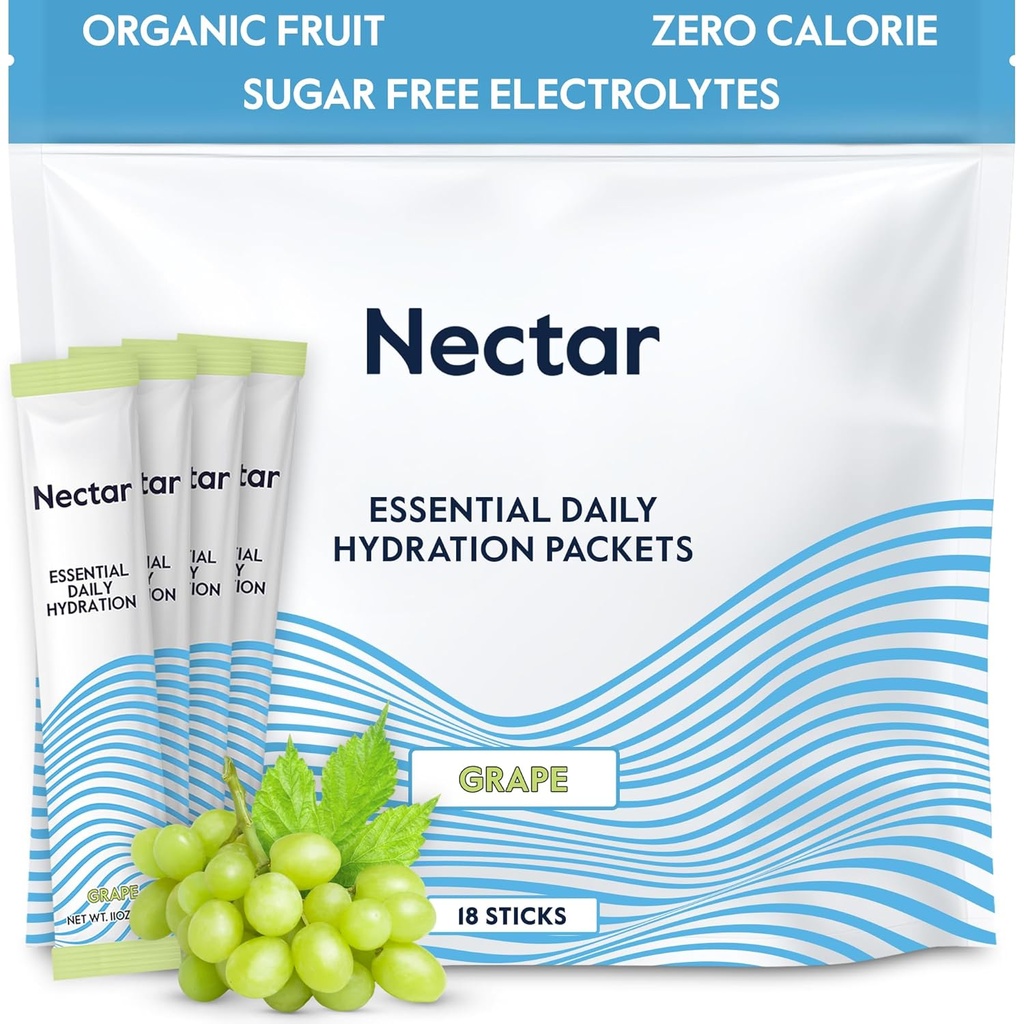 Imballaggio di idratazione del nettare - Imballaggio della polvere degli elettroliti - Zucchero libero & 0 Calorie - Bastoncini di idratazione del liquido di frutta organica giornaliero IV per la disidratazione del sollievo & rapida (Grape 18 Pack)