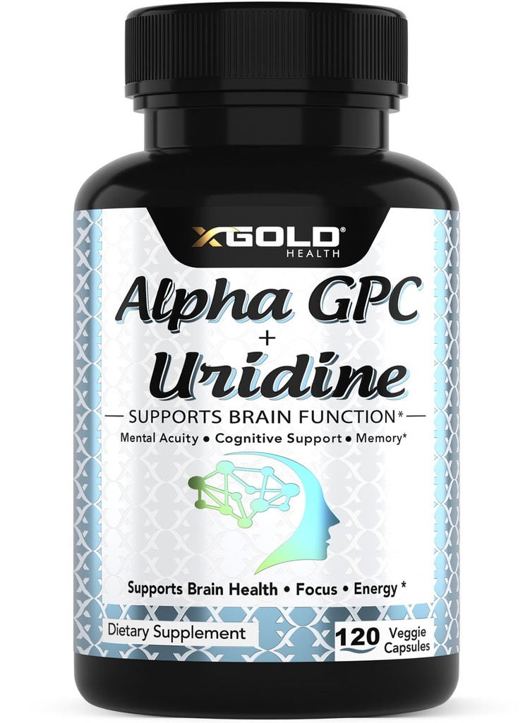 Alpha Gpc + Uridin 900mg – Leistungsstarke Nootropic für Boost Focus, Memory, Energy, Mood & Cognitive Performance – 120 vegetarische Kapseln