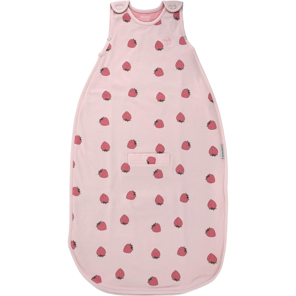 Woolino Merino Wolle und Bio-Baumwolle Ultimate Baby Sleep Sack - 4 Saison Baby Wearable Blanket - Zwei-Wege Reißverschluss Verstellbare Schlaftasche - Universal Größe (2-24 Monate) - Erdbeere