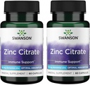 Citrate de zinc de Swanson - Supplément minéral favorisant la santé de la vision et du système immunitaire - Formule naturelle appuyant le bien-être général - (60 capsules, 50 mg chacune) (2 paquets)