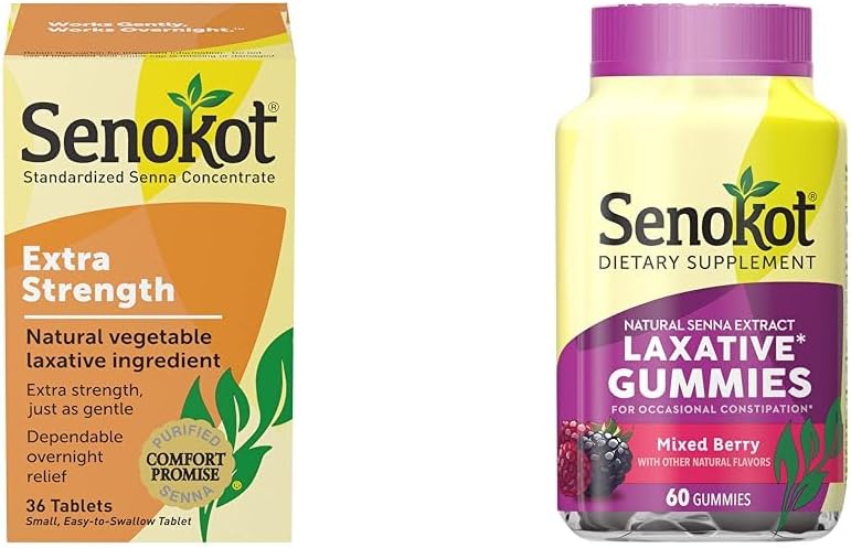 Senokot Extra Strength Natural Vegetable Laxative für Gentle Overnight Relief Occasional Constipation, 36 Count & Ernährungsergänzung Laxative Gummis, Natürliche Senna Extrakt, Gentle