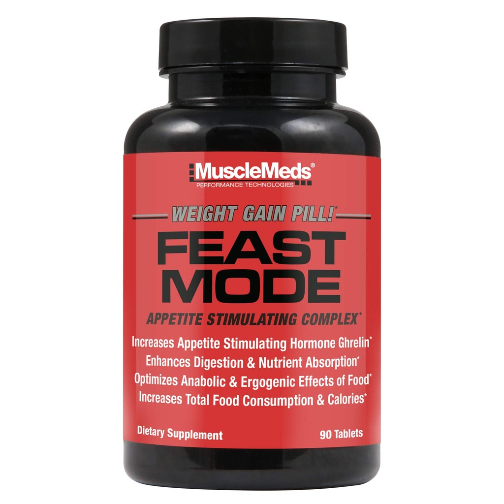MuscleMeds Feast Mode Appetite Stimulant Gewicht Gewinn Pillen Verdauungsenzyme Sichere und effektive 90 Caps, Unflavored, 90 Count