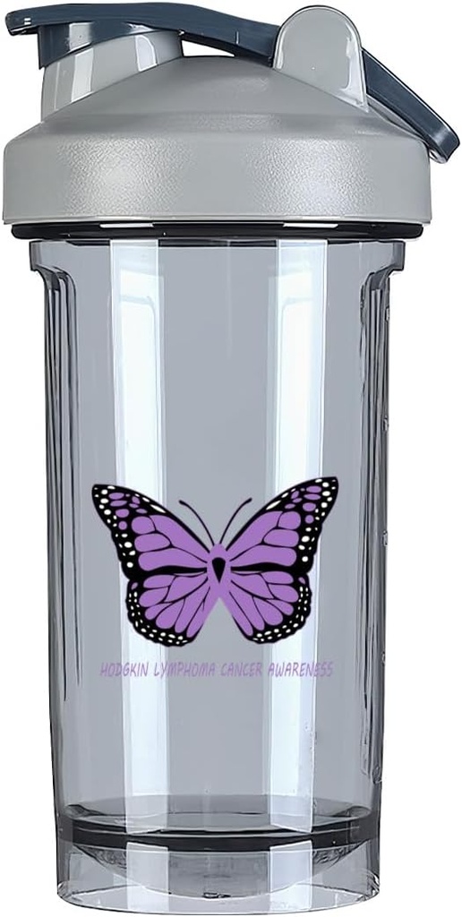 Hodgkin Lymphoma Cancer Awareness 18 Ounce Shaker Bottle Drink Mixer Leak-proof Pre Workout Protein Shakes Meal Replacement Shakes Bottles 500ML/18 Oz Gray&-1&-1