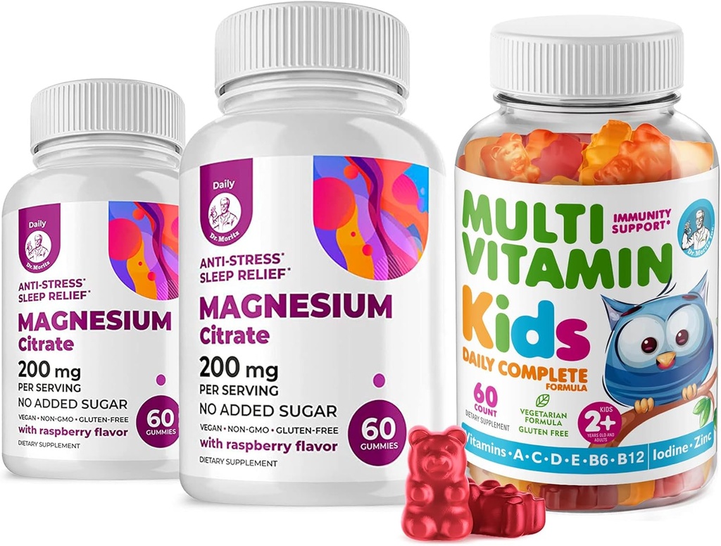 Kinder Multivitamin-Gummien 14 essentielle Vitamine und Magnesium-Gummien Sugar-Free - Tägliche Ergänzung Vitamin A, C, D, E Vegetarische B6&B12, Zink, Biotin mit Zucker-freien Magnesium-Kalk-Schauen für Kinder &amp; Erwachsene