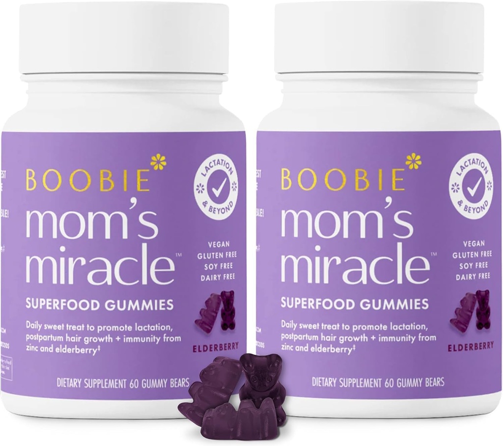 Boobie Bears Lactation Support Gummies | Aiuta come il latte di alimentazione Booster & Supporta la salute immunitaria e la crescita dei capelli | Integratori di allattamento al seno con Zinc & Elderberry per l'aumento di alimentazione del latte, 120 Conte