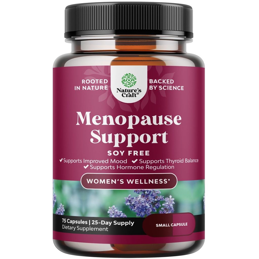 Vollständige Kräuter Menopause Ergänzung für Frauen - Soy Free Female Hormone Balance Kapseln für Nacht Sweats Hot Flashes & Mood Swings mit Dong Quai, Chaste Berry & Black Cohosh Root - 75 Count Pack