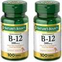 Nature's Bounty Vitamine B12, soutient le métabolisme de l'énergie et la santé du système nerveux, 500mcg, comprimés, 100 Ct (paquet de 2)