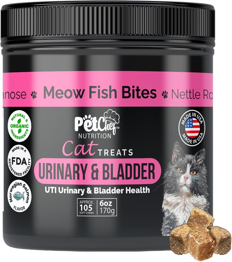 Pet Chef Urinary Cat Trattamenti Low-Calorie UTI Supporto con Cranberry & Probiotics Rene Holistic & Bladder Salute - Integratori naturali per gatti - Migliorare la digestione & Sgabello Qualità ingredienti biologici