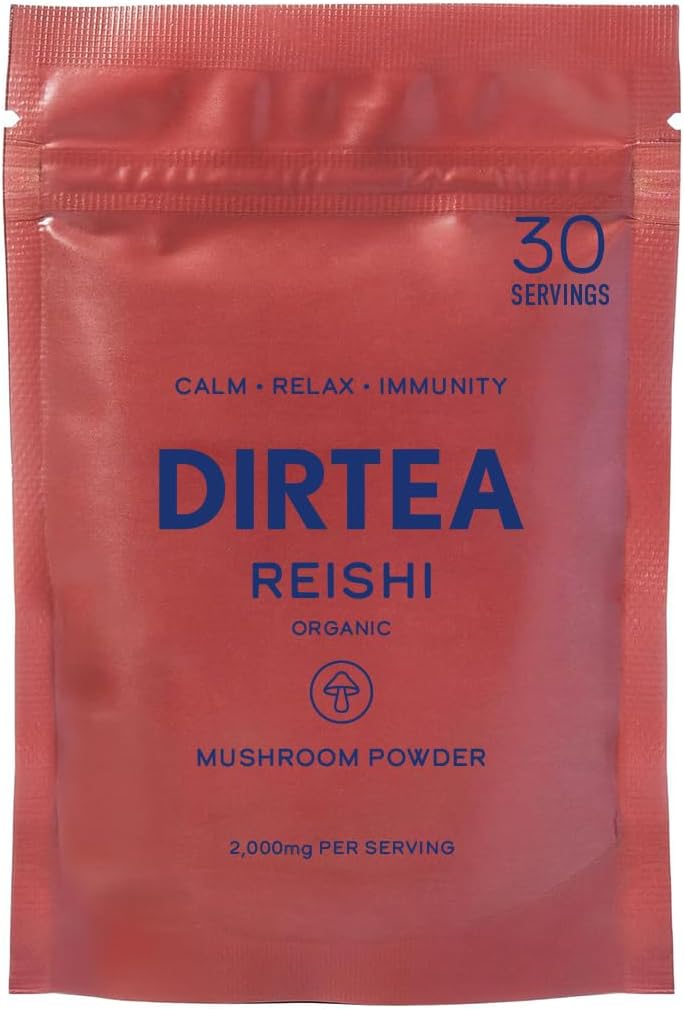 DIRTEA Reishi Pilzpulver | 2.000mg / Servieren | Organic, Vegan & Non GMO | Schlafqualität, Stress &amp; Immunität Unterstützung | Hohe Festigkeit Ergänzung | 60g - 30 Servietten