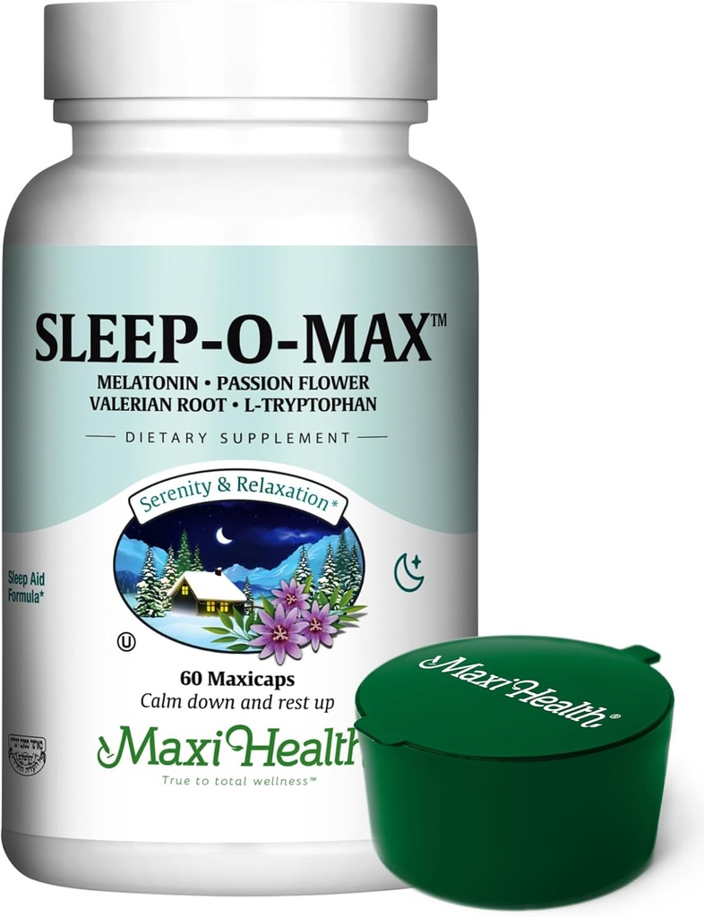Maxi Salute Natural Sleep Supplement Herbal Sleep-O-Max con radice di valeriana, melatonina, triptofano, Passionflower - Calm Sleep Support Formula per adulti con Green Pillbox