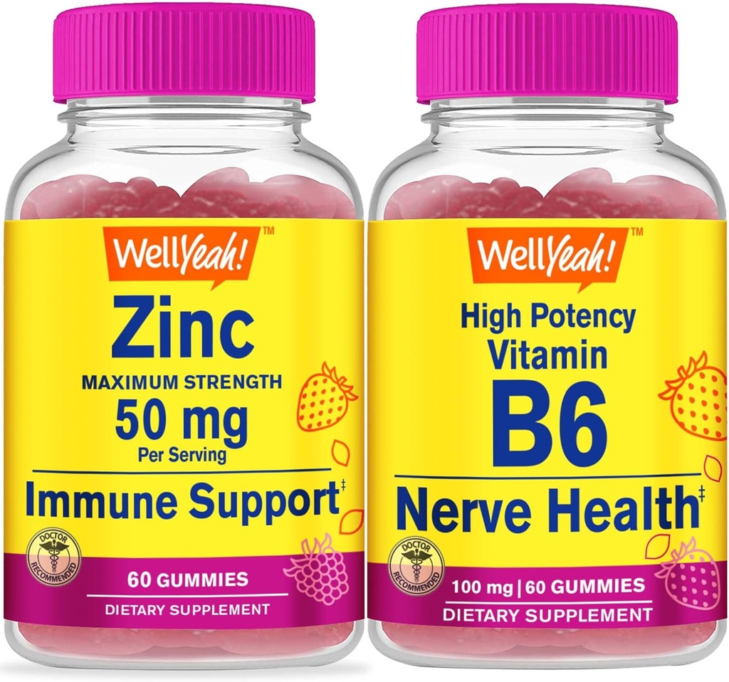 WellYeah Zinc + High Potency Vitamin B6, Gummies Bundle - Great Tasting, Vitamin Supplement, Gluten Free, GMO Free, Chewable Gummy