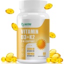 Vitamine D3 K2 avec huile MCT, Vitamine D3 5000 UI et K2 100mcg, Formule 2 en 1 pour la santé des os et du coeur, sans gluten - 60 softgels de compte