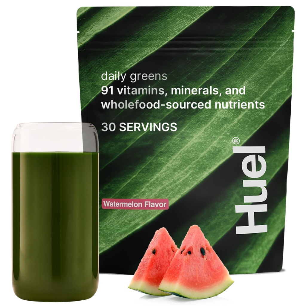 Huel Daily Greens Watermelon | Superfood Greens Powder | 91 Vitamine, Mineralstoffe und Wholefood-Sourced Ingredients | Adaptogene, Antioxidantien, Gut-Friendly Probiotics | 30 Servicings