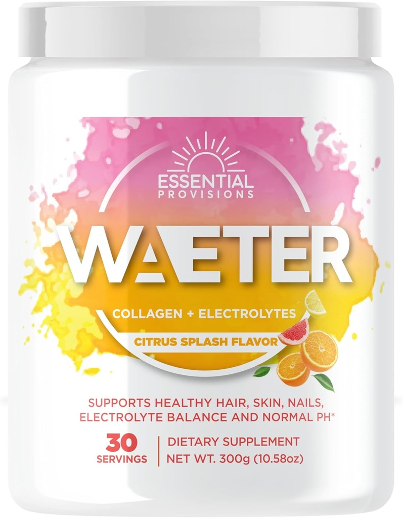 WAETER | Collagen & Elektrolyt Hydration Pulver | Sugar Free | Non-GMO | Gluten Free | Paleo | Soy Free | Dairy Free | Grass-Fed & Pasture Raised | 30 Servierungen - Citrus Splash