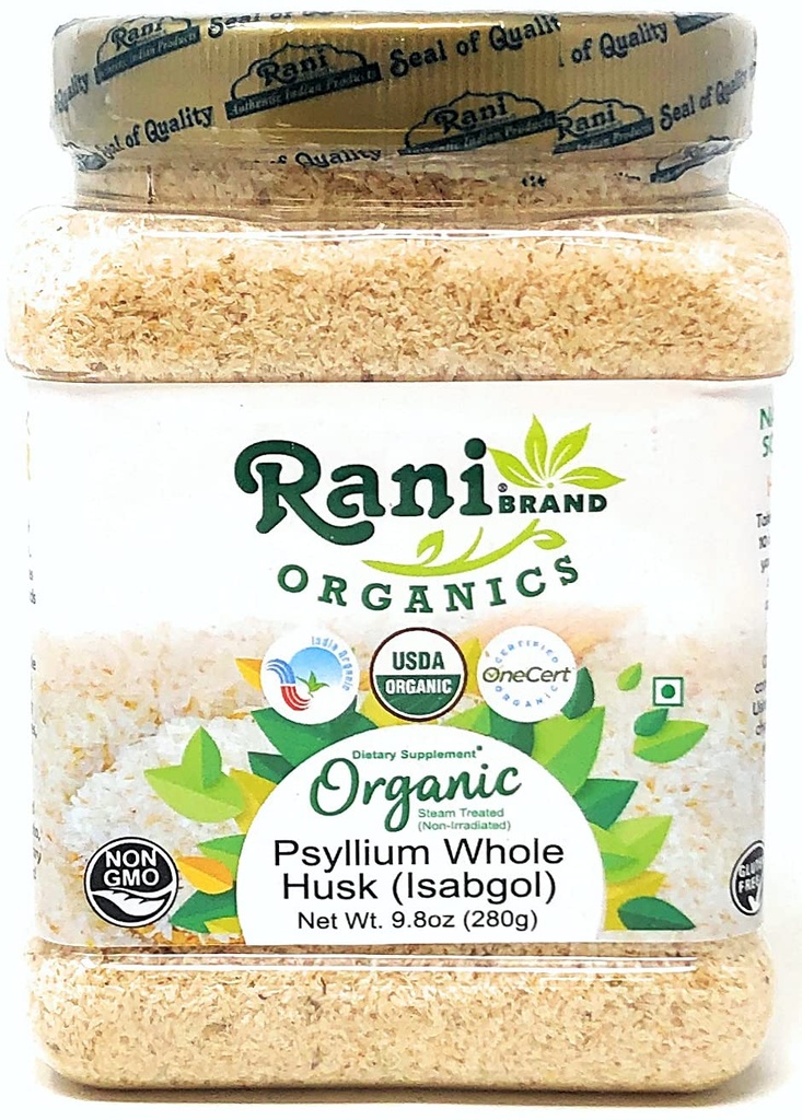Rani Organics Psyllium Whole Husk Powder (Isabgol), Nahrungsfaserergänzung, USDA Organic 9.8oz (280g) PET Jar ~ All Natural | Vegan | Gluten Friendly | Non-GMO | Indian Origin