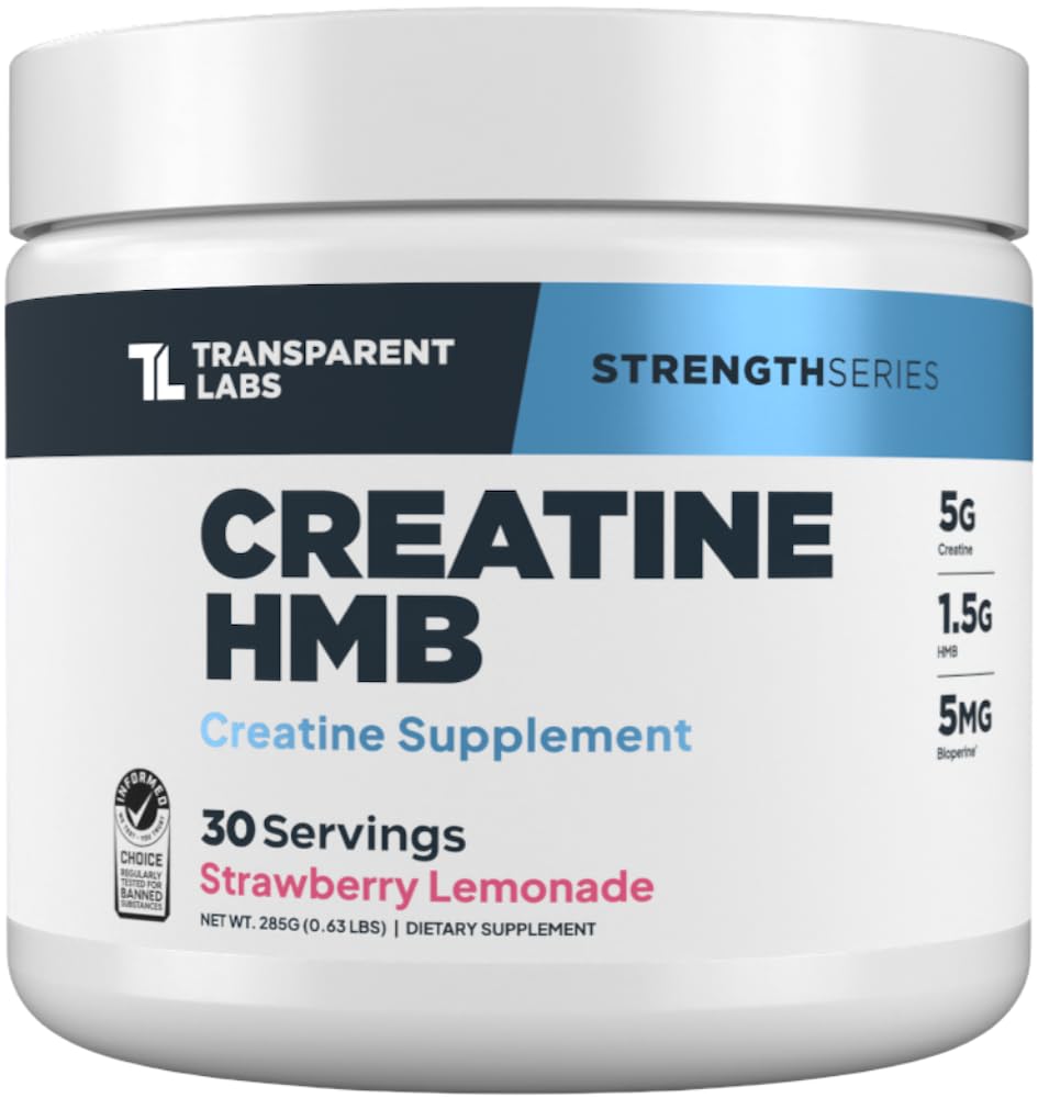 Transparent Labs Creatine HMB - Kreatin-Monohydrat-Pulver mit HMB für Muskelwachstum, Erhöhte Stärke, Enhanced Energy Output und verbesserte sportliche Leistung - 30 Servierungen, Erdbeer-Limonade