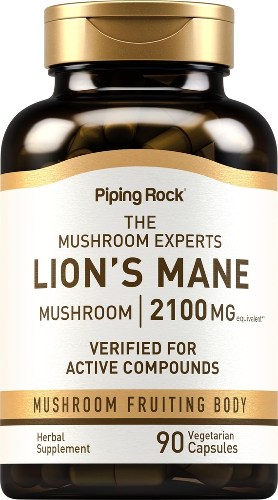 Pipeping Rock Lions Mane Supplément Capsules de 2100mg de numération 90 Extrait du corps de fruits de champignons pour les hommes et les femmes