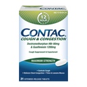 Contac Cough Suppressant and Expectorant, Max Strength Controls Cough, Thins And Loosens Mucus, Guaifenesin & Dextromethorphan HBr, Congestion Relief for Adults, Extended Release Tablets, 21 Count