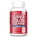Health Plus Super Colon Cleanse Night Formula Digestive Support : Relief de constipation pour réduire le gonflement avec les probiotiques et la racine valériane pour le sommeil.Plus d'un nettoyant, 60 capsules
