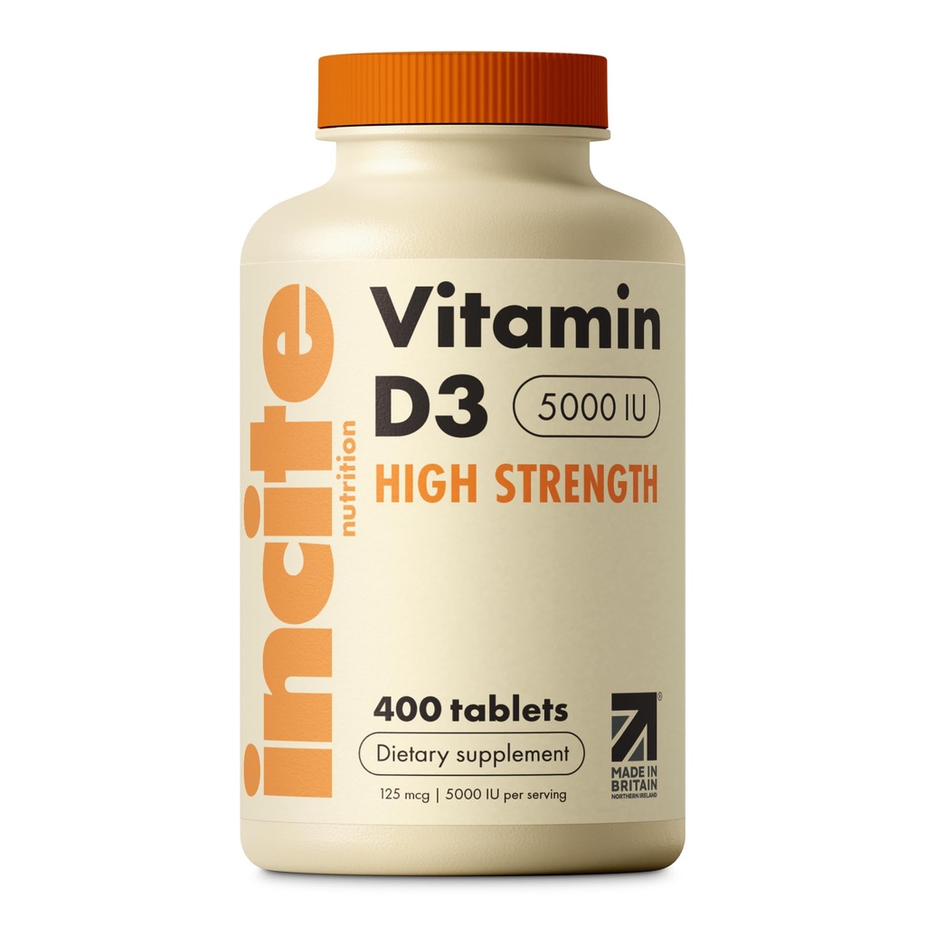 Incite Nutrition Vitamina D 5000 iu - 400 Premium Vitamin D3 Easy-Swallow Micro Tablets - High Strength Cholecalciferol VIT D3 5000iu - Integratore Vegetariano - Made in UK