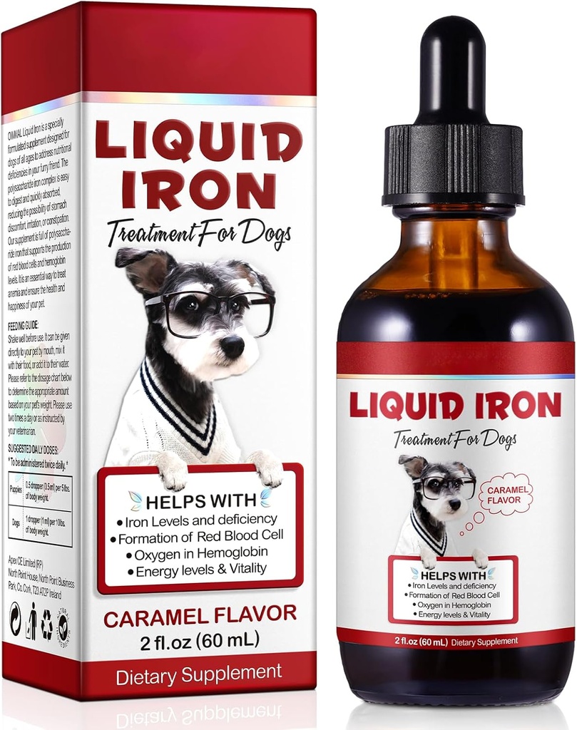 Flüssige Eisentropfen für Hunde, flüssige Eisen Ergänzungen für Hunde unterstützt Anämie, fördert Blutgesundheit, Verbessern Low Enery Levels und Lethargy - Pet Supplies Dog Vitamins - 60 ml/Caramel Flavor