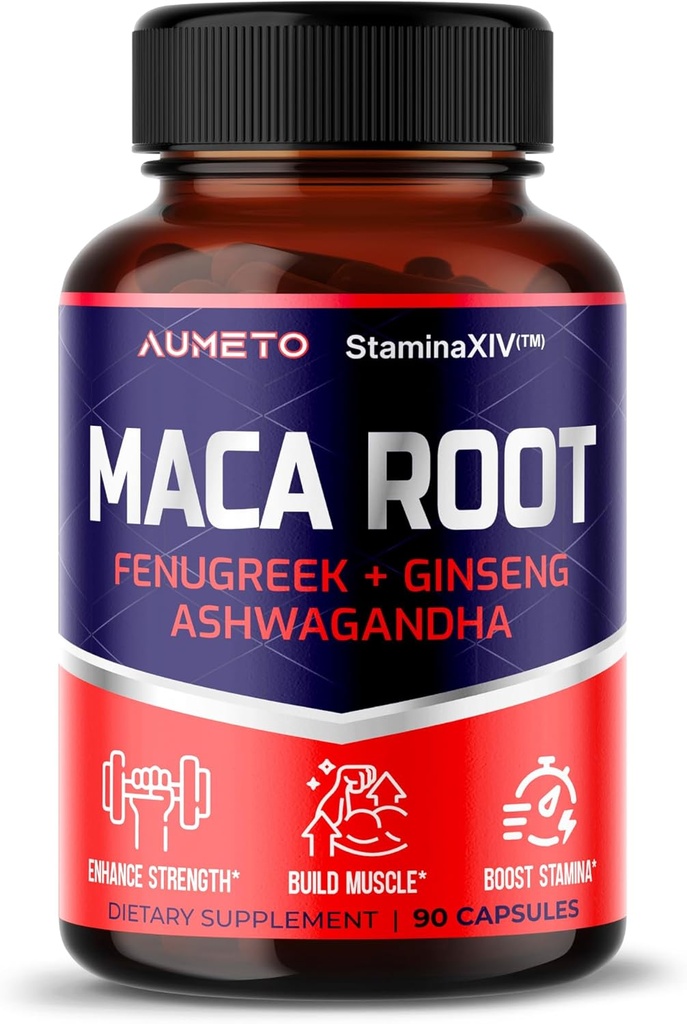 Maca Root Supplement - Advanced 12-in-1 Formula con Ashwagandha, Fenugreek, Panax Ginseng per la crescita muscolare, Stamina e Performance - Made in the USA (90 Count (Pack of 1))
